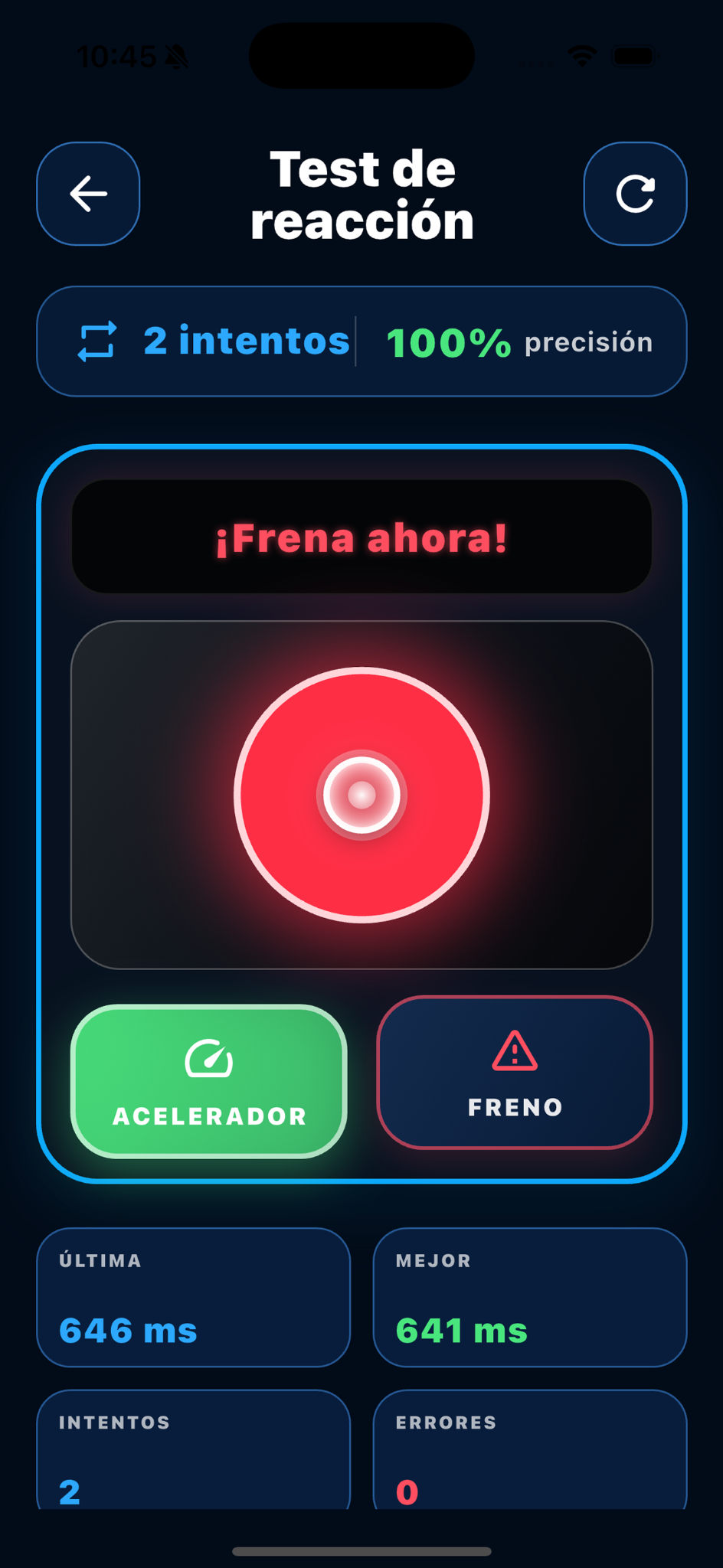 Test de reacción frenando